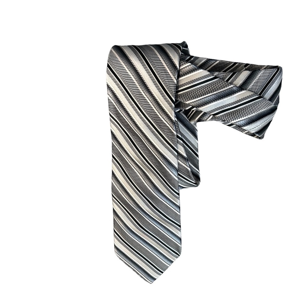 Bruno Piattelli Roma Men’s 100% Silk Striped Black and Gray Tie